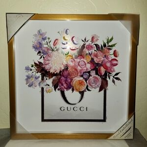 Lux Brand Logo Floral Artwork Acrylic Glass Hand Embellished Frame Wall Decor